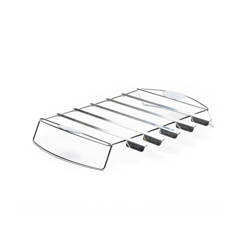 Outback kebab rack with stainless steel skewers for BBQ grilling