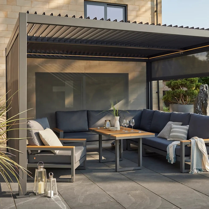 Royce Cube anthracite grey aluminium pergola day time