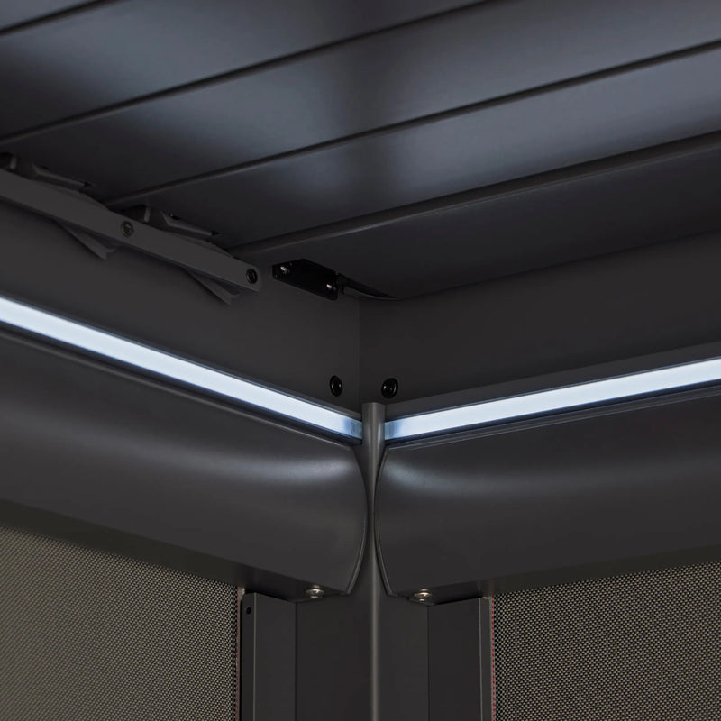 Royce Cube anthracite grey aluminium pergola LED Lighting close up