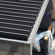 Royce Cube anthracite grey aluminium pergola double skinned adjustable louvre panels