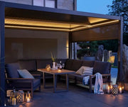 Close-up of Royce Cube pergola solar LED lighting system