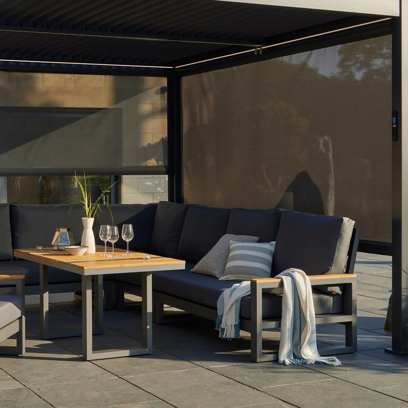 Norfolk Leisure Royce Cube Pergola 4m Wide Pull Down Screens Norfolk Leisure