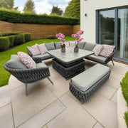 Chelsea Large Outdoor Corner Sofa Dining Lounging Set with Rise & Fall Table | Grey | Seats 8 Grace Bay