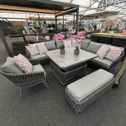 Chelsea Large Outdoor Corner Sofa Dining Lounging Set with Rise & Fall Table | Grey | Seats 8 Grace Bay