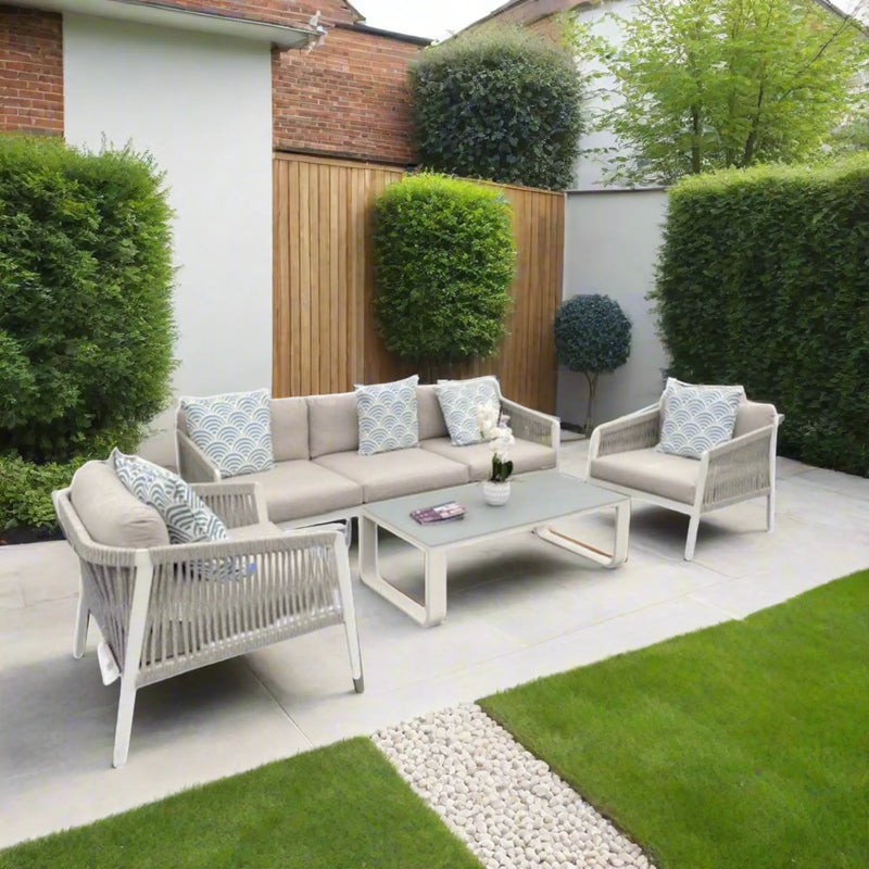 Jati & Kebon Ritz Aluminium with Rope 5 Seat Lounge Set | White Grey Jati & Kebon