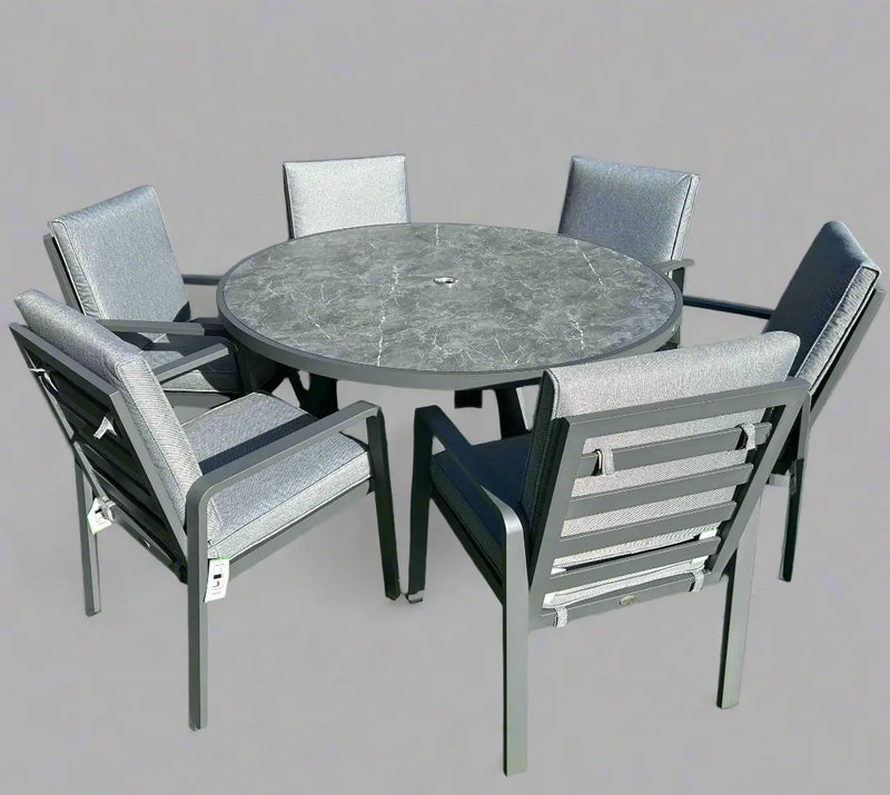 Mayfair Outdoor 6 Seat Round 140cm Dining Set Grace Bay