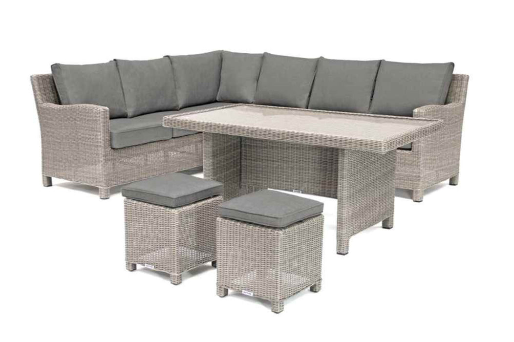 Kettler Palma Casual Dining Corner Right Hand Set - Glass Table -  White Wash