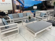 Jati & Kebon Coral 5 Seat Garden Sofa Lounging Set | White Aluminium Frame - Grey Sunbrella Cushions Jati & Kebon