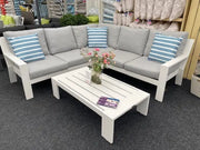 Jati & Kebon Cove 5 Seat Outdoor Corner Set White Sunbrella Cushions Jati & Kebon