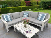 Jati & Kebon Cove 5 Seat Outdoor Corner Set White Sunbrella Cushions Jati & Kebon