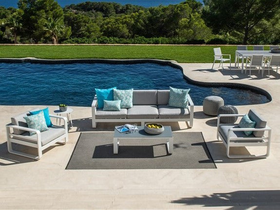 Jati & Kebon Coral 5 Seat Garden Sofa Lounging Set | White Aluminium Frame - Grey Cushions