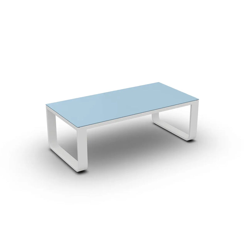 Jati & Kebon Coral Coffee Table | White Aluminium Frame - Grey Glass Top Jati & Kebon