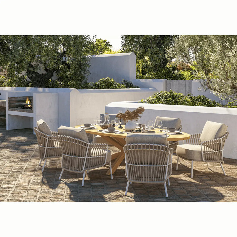 Dalias Outdoor Low Dining Set with Prado Ellipse Teak Table 240 x 115 cm.