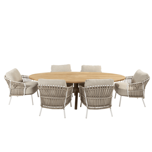 Dalias Outdoor Low Dining Set with Prado Ellipse Teak Table 240 x 115 cm.