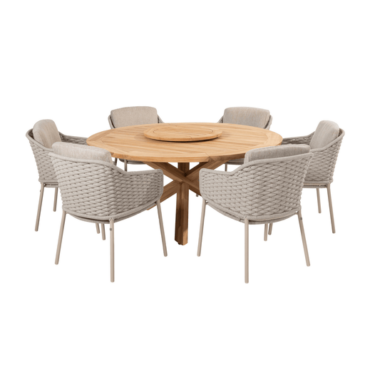 Eros Outdoor 6 Seat Dining Set with Prado 160cm Teak Round Table