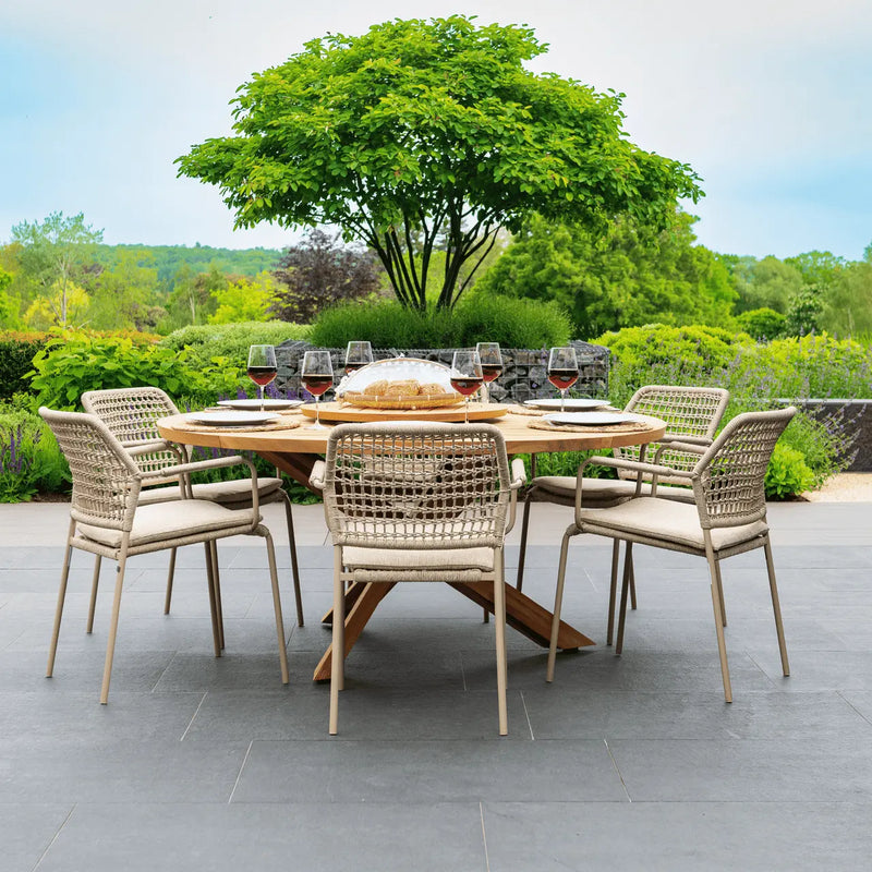 Barista Outdoor 6 Seat Dining Set with Prado 160cm Teak Round Table