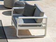Jati & Kebon Coral Aluminium Garden Armchair - White Frame - Grey Sunbrella Cushions Jati & Kebon