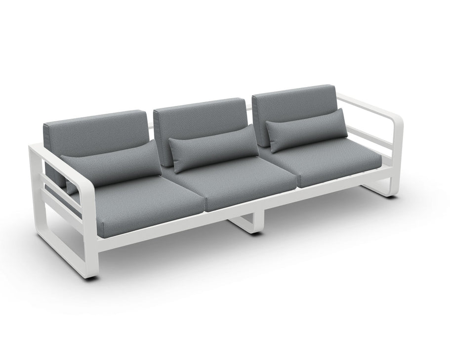 Jati & Kebon Coral Aluminium Garden 3 Seat Sofa - White - Grey Cushions