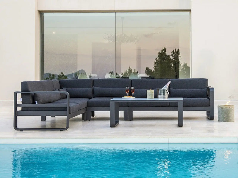 Jati & Kebon Coral Corner 6 Seat Set with Coffee Table | Extra Charcoal Sunbrella Cushions Jati & Kebon