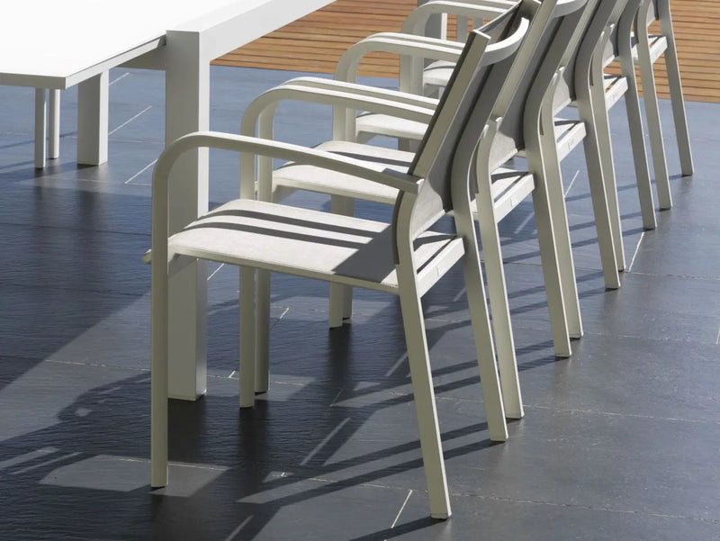 Jati & Kebon Coral 8 Seat Garden Dining Set - Mat White Aluminium  Frame With Grey Top Jati & Kebon