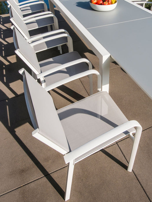 Jati & Kebon Coral 8 Seat Garden Dining Set - Mat White Aluminium  Frame With Grey Top