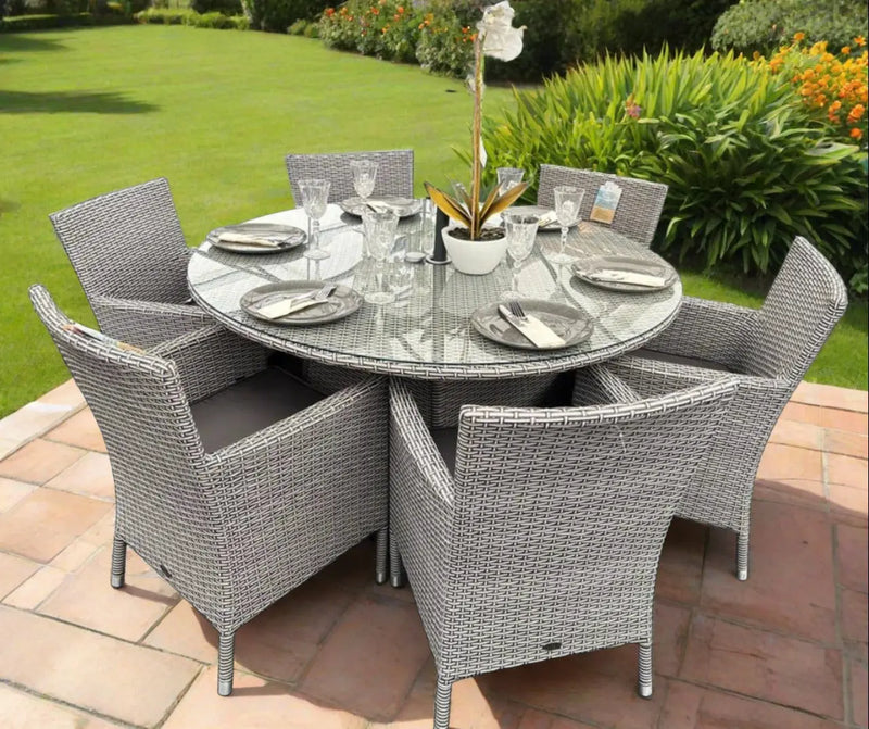 Grace Bay 6 Seat Round Flat Weave Garden Dining Set