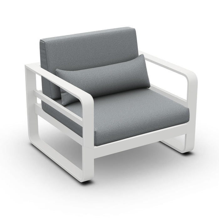 Jati & Kebon Coral Aluminium Garden Armchair - White Frame - Grey Cushions