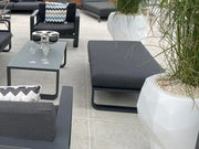 Jati & Kebon Aluminium Garden Coral Ottoman | Charcoal Sunbrella Cushions Jati & Kebon