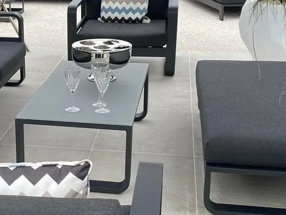 Jati & Kebon Coral Garden Coffee Table - Charcoal Aluminium Frame - Grey Glass Top Jati & Kebon