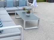 Jati & Kebon Coral Coffee Table | White Aluminium Frame - Grey Glass Top Jati & Kebon