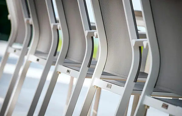 Jati & Kebon Coral 8 Seat Garden Dining Set - Mat White Aluminium  Frame With Grey Top Jati & Kebon