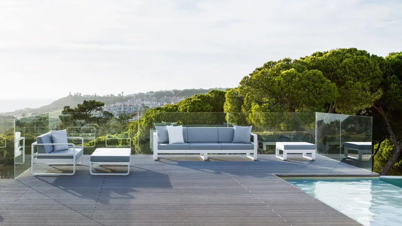 Jati & Kebon Aluminium Garden Coral Ottoman - White - Grey Cushion Jati & Kebon