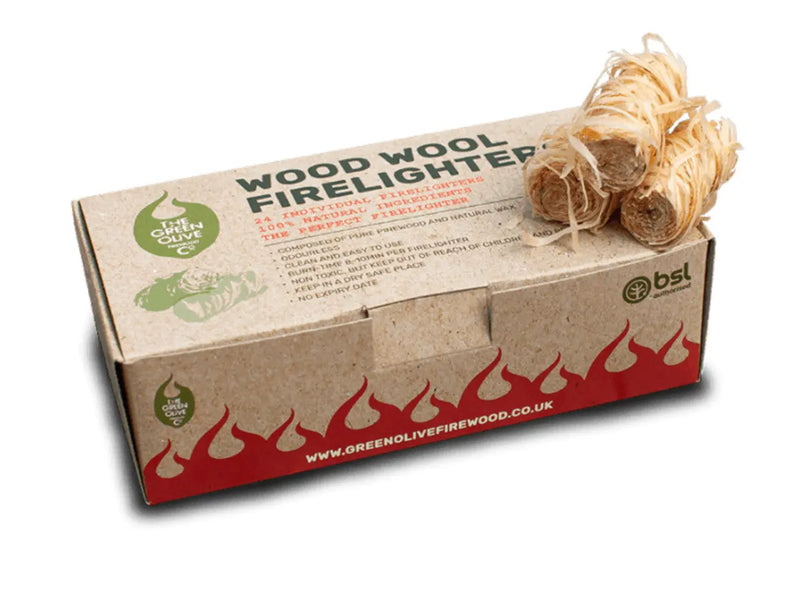 Wood Wool Firelighters 24 Piece Box The Green Olive Firewood Co